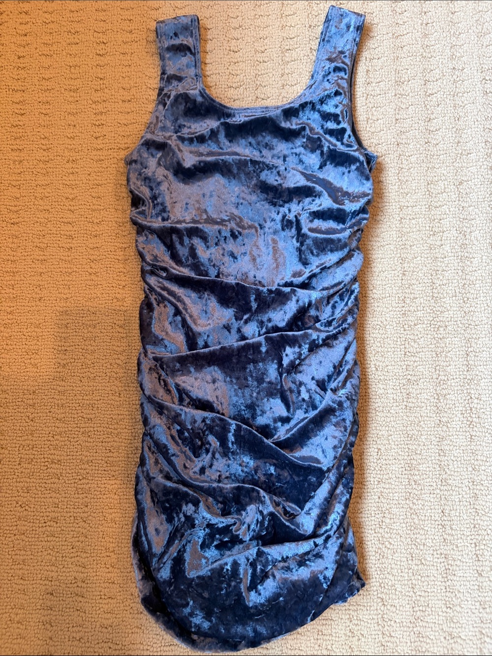 Crushed Velvet Blue Sleeveless Mini Dress for Kids